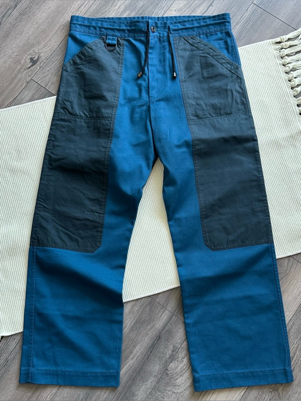 NICHOLAS DALEY Straight Leg Two-Tone Waxed Cotton Pullcord Trousers